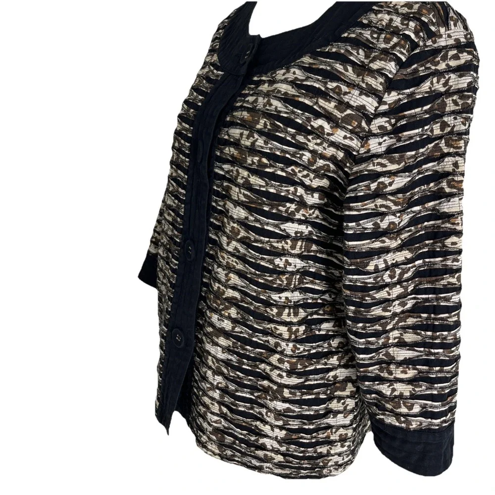 Chico's 100% Cotton Abstract Animal Print Quilted‎ Jacket Large Size 2